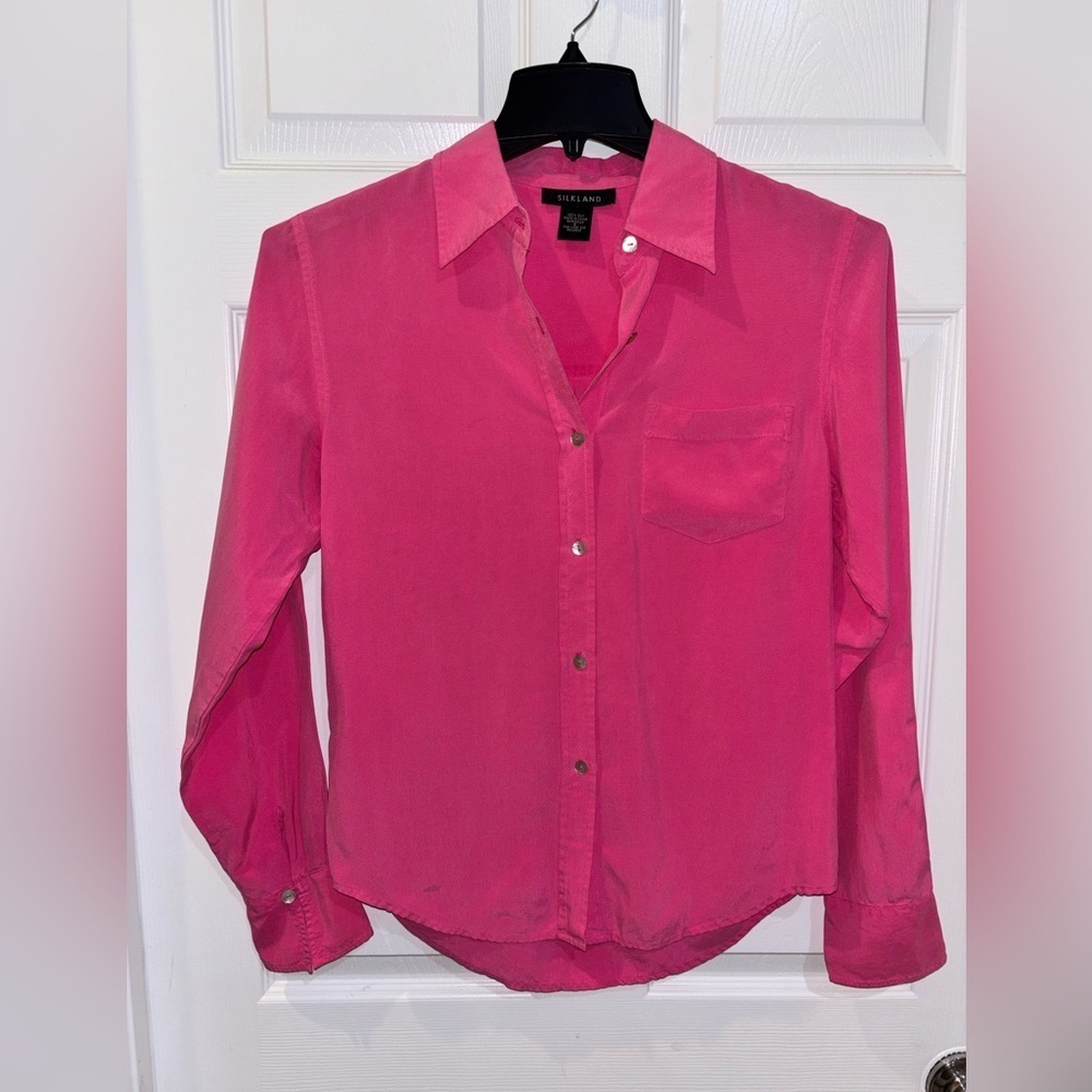 SILKLAND Y2K Looking 100%silk L/S Blouse - Picture 2 of 9